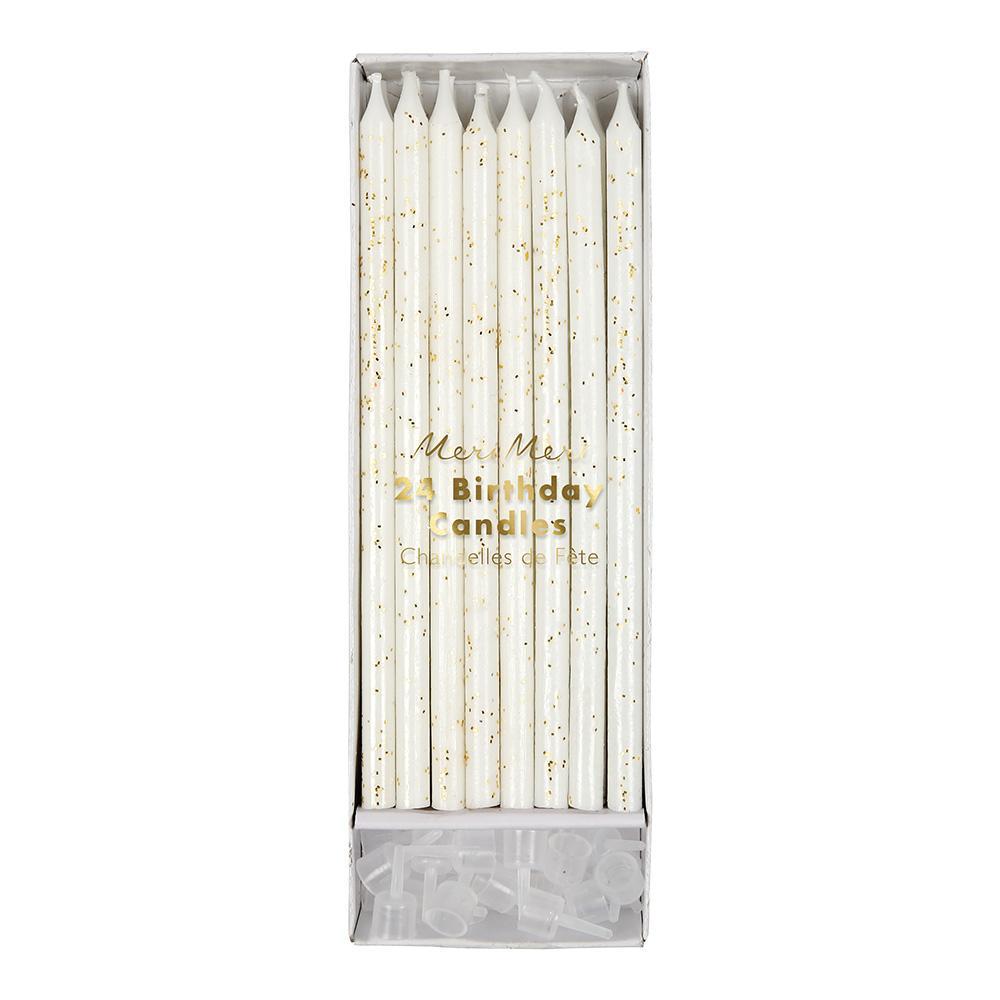Gold Glitter and Ivory Tall Birthday Candles By Meri Meri Vibrant Home